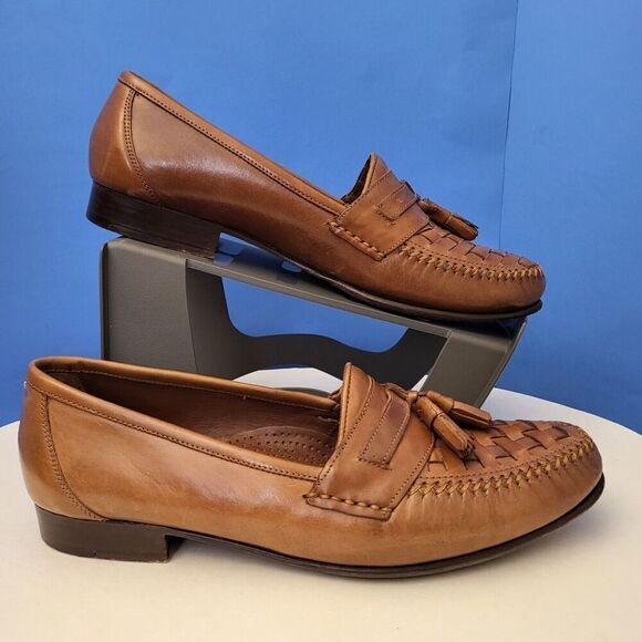 RJ Colt Diego Woven Tasseled Leather Loafer Made in Brazil Caramel Men's 9.5M - Picture 3 of 11